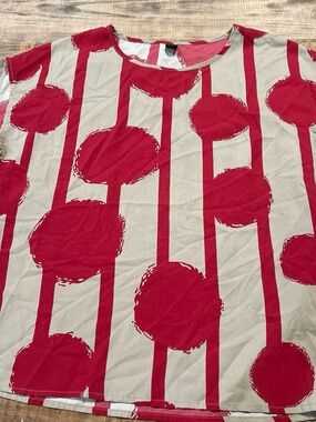 Emery Rose Red & Beige Patterned Short Sleeve Top